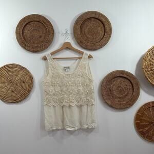 Vintage Y2K 2000s Surya White Beaded Sequins Lace Oversized Tank Top Small